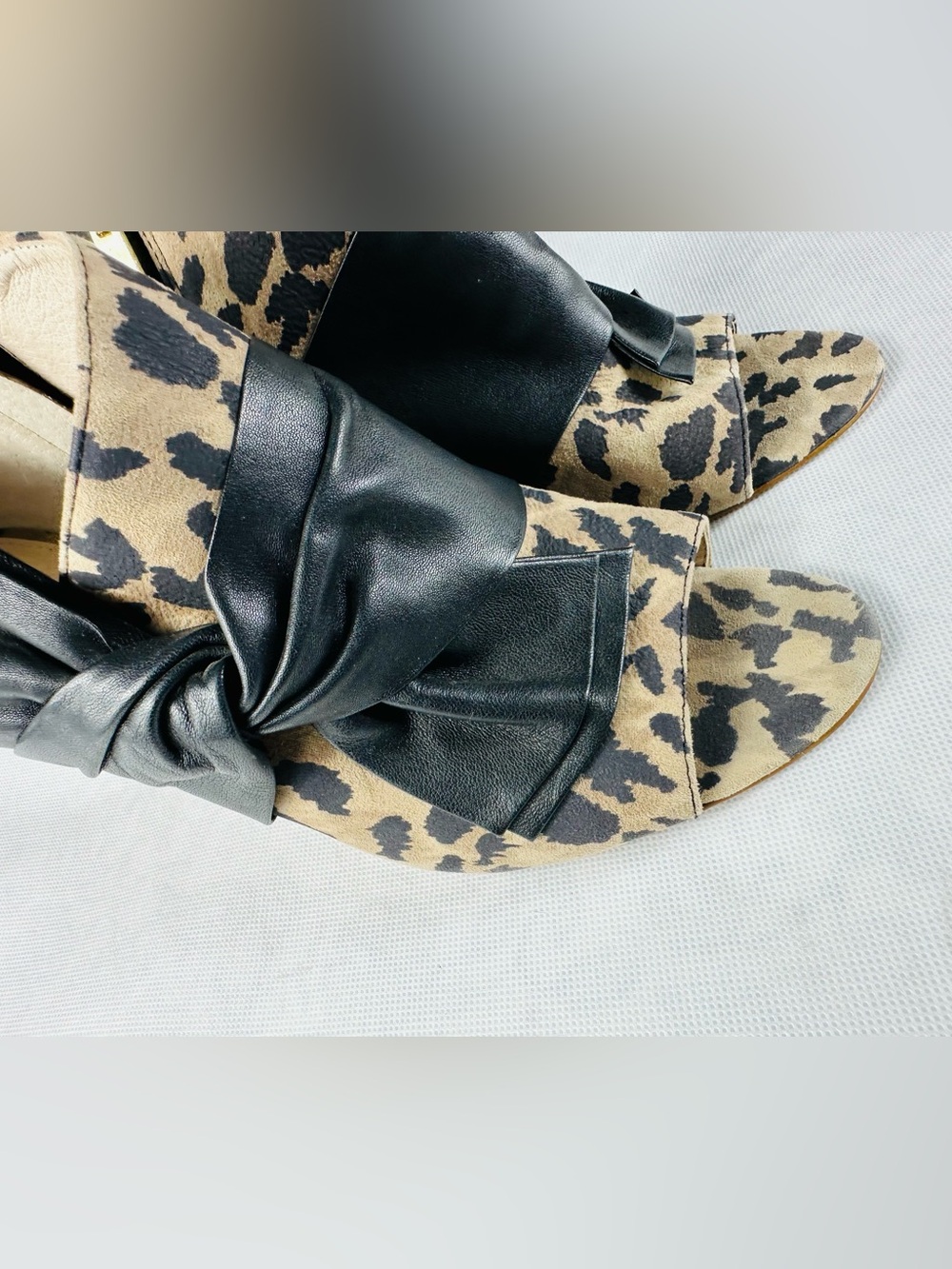 Leopard Print Peep-Toe Heels with Black Bow Accent - Picture 4 of 15
